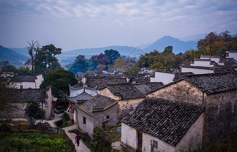 江南古镇村落秋色  背景图片