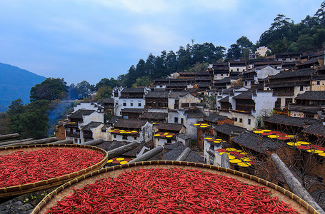 江西民居江西篁岭景区晒秋背景