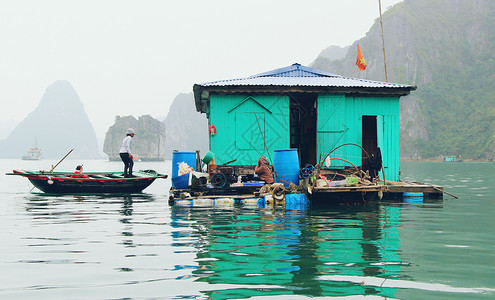 越南渔民水上人家背景