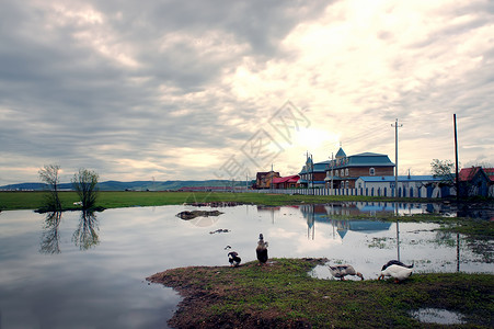 边境小镇室韦俄罗斯民族乡风景背景