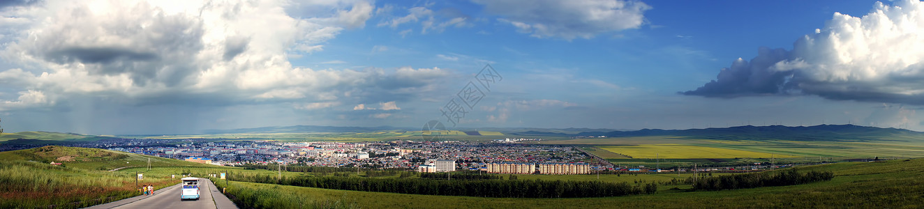 车交所额尔古纳城全景图背景