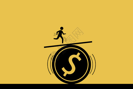 金融杠杆小人站在钱币符号上设计图片