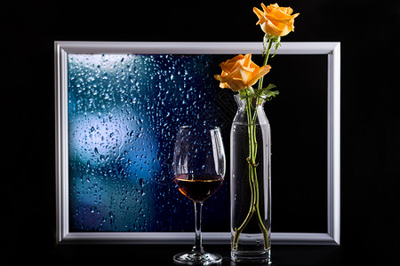 美工相框素材红酒玫瑰创意素材背景