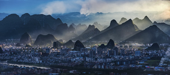 ps射光素材桂林山城之光背景