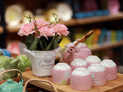 粉色小清新陶瓷茶具图片