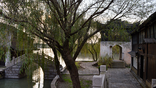 常熟沙家浜风景区建筑背景图片