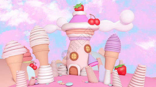 冰激凌梦幻甜美小屋创意背景图片