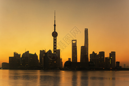 上海城市剪影陆家嘴外滩剪影背景