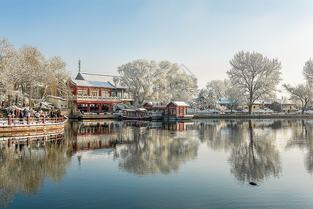 北京著名景区北国水上雪景背景