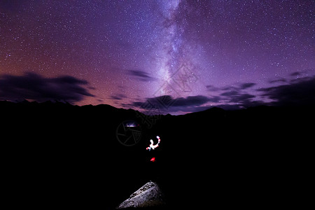 星空下孤独伫立的人背景图片