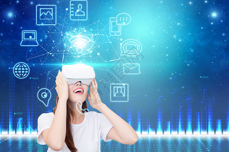 智能耳机海报女士体验VR眼镜设计图片