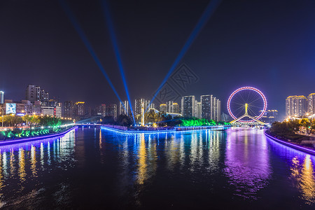 天津眼夜景天津三岔口背景