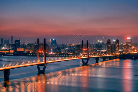 武汉长江二桥夜景远望高清图片素材