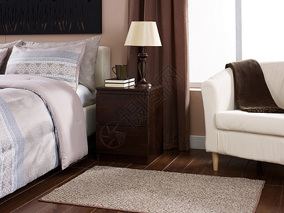 亚麻质感现代风格的卧室床边背景