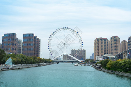 天津建筑地标天津之眼摩天轮背景