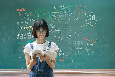 大的学校素材黑板前学习的女孩设计图片