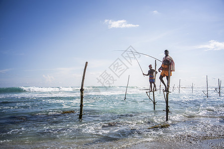 斯里兰卡加勒海边垂钓背景图片