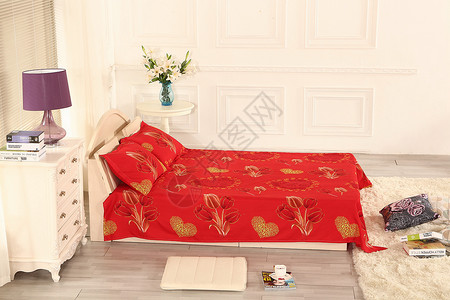 红色家纺素材床上四件套背景