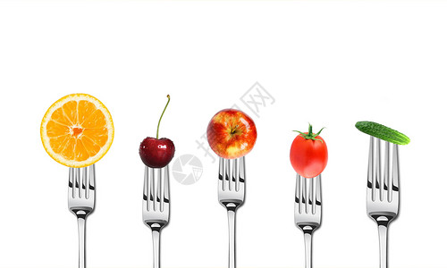 叉子水果健康饮食插画