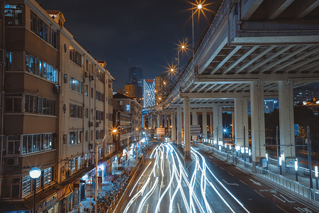 高架延时上海延安路高架背景