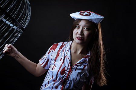护士节日艺术字万圣节装扮护士人物背景
