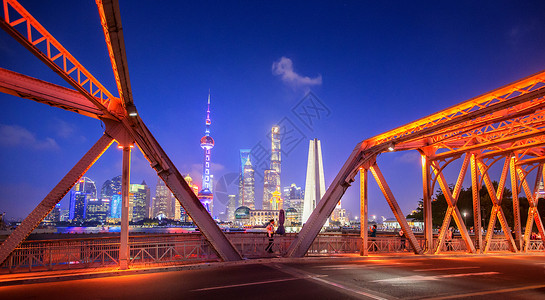 中国铁塔外白渡桥浦东夜景背景
