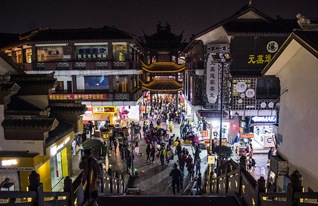 滨江道步行街南禅寺美食街夜市背景