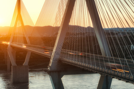 港口码头日落桥上的日出背景