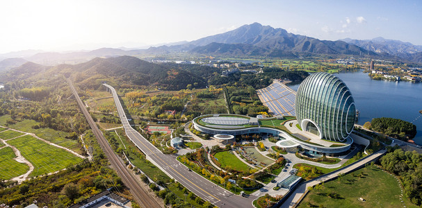 游山玩水航拍北京郊区旅游景点背景