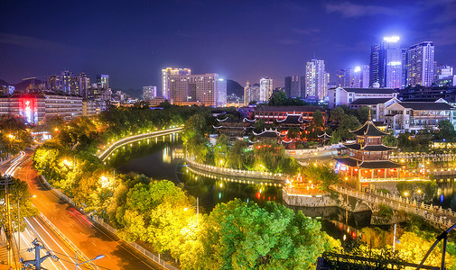 夜景鸟瞰贵阳甲秀楼背景