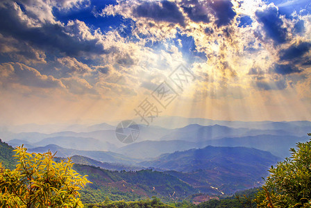 茶山晚霞优美风景素材高清图片