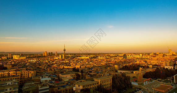 金色圆形城市喀什古城的暮色背景