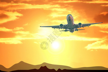 夕阳下货车航空运输机设计图片