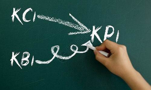 销量业绩手拿粉笔写KPI概念示意图设计图片