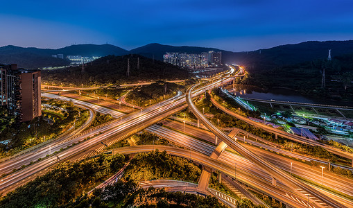 夜晚山林光影立交桥背景