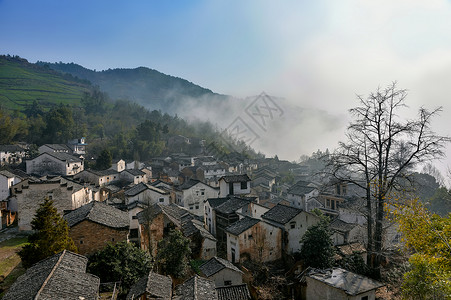 早晨的山村背景图片