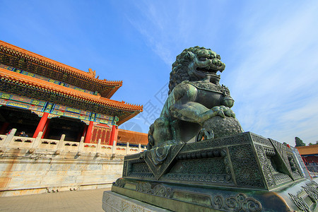 北京故宫狮子雕塑镇宅高清图片素材
