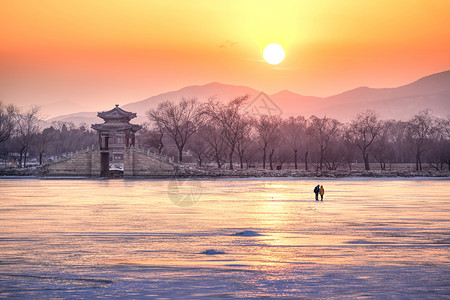 颐和园日落背景图片