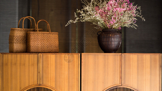竹制品日式家具卧室柜子背景