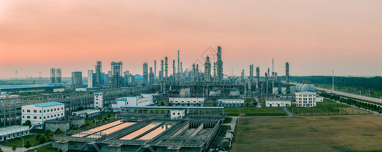 炼油装置智能工厂全景晚霞图背景