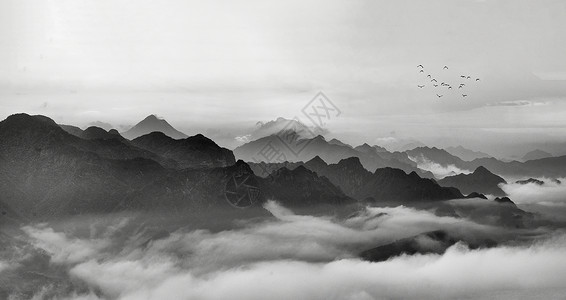 飞鸟山水充满意境和水墨画般的山水风光背景