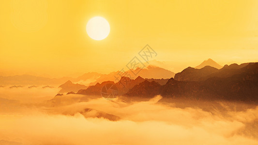 黄色素材背景云海日出的山水风光背景