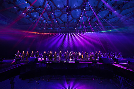 紫色舞台年会晚会的舞台现场灯光背景