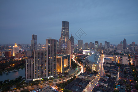 天津夜景城市风光海河湾高清图片