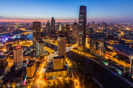 海河湾天津城市建筑风光夜景背景