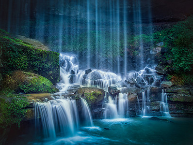 绿色中国风底纹山水瀑布背景