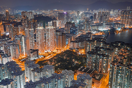 楼宇灯光五光十色的香港夜景背景