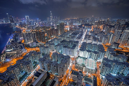 楼宇灯光五光十色的香港夜景背景