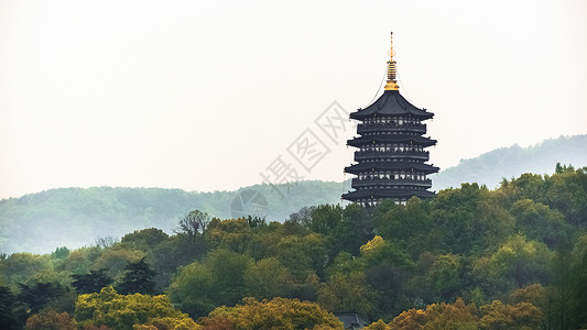 杭州旅游海报山脉塔楼简约背景背景