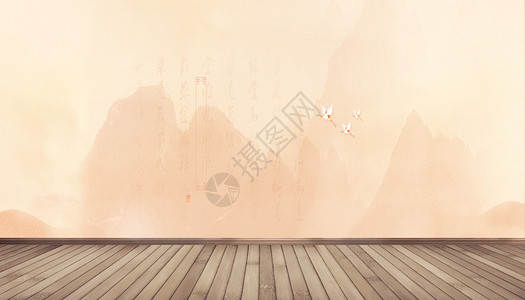 古风杜鹃花海报中国风背景设计图片